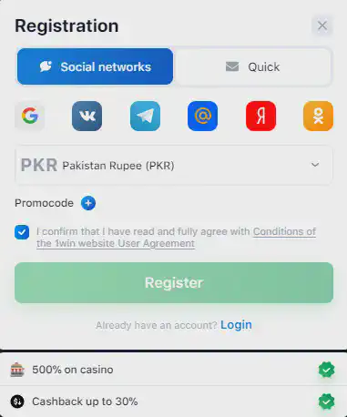 Register at 1win