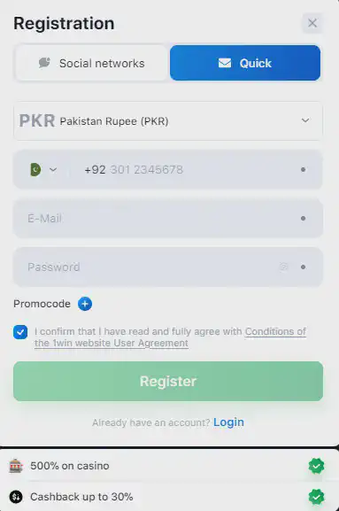 1win registration